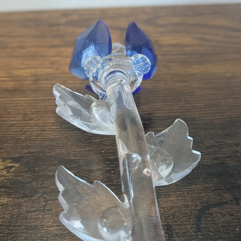 Vintage Blue and Clear Glass Flower Sculpture - Picture 6 of 7